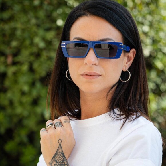 Dior DIORSIGNATURE S2U 30B0 Sunglasses Solid Blue Rectangle Frame, Blue Lenses - Picture 4 of 13